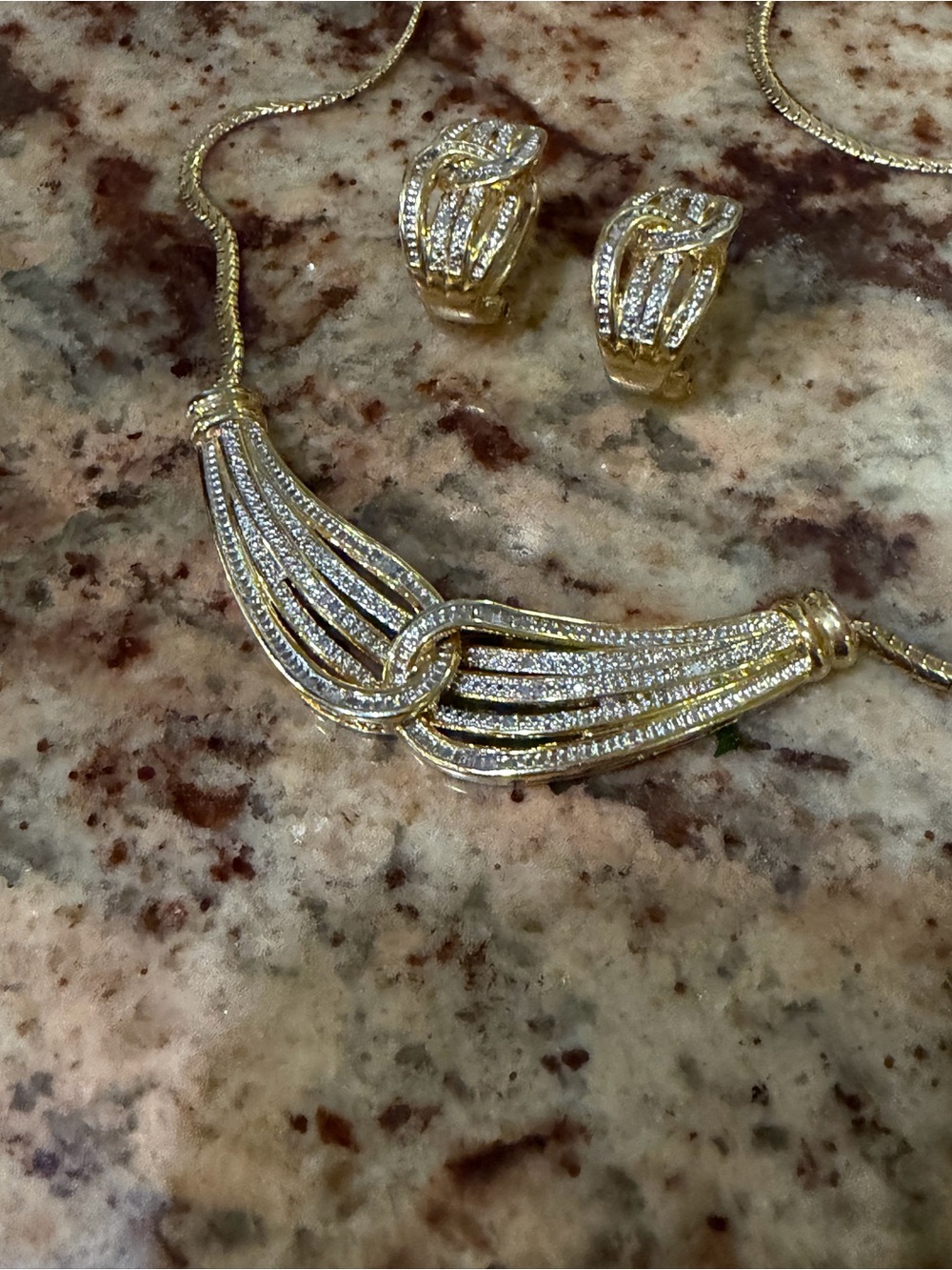 14k Gold plated over brass 2/5 ctw diamond necklace and earring set